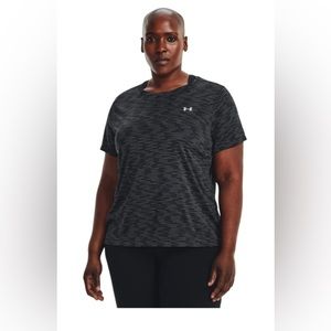 Under Armour Women's Tech Dash T-shirt, Black, Silver Stripes, Plus Size 1X, NWT